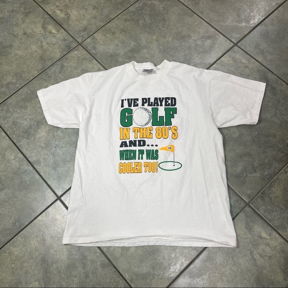 Vtg 90’s Oneita Preshrunk USA Graphic Print T-Shirt Adult Sz L I’ve Played Golf